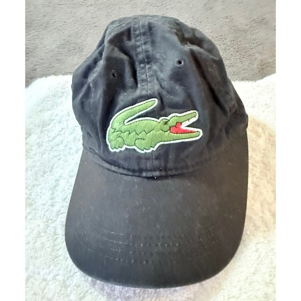 Lacoste Mens Black Cotton Big Croc Logo Adjustable Baseball Hat Cap